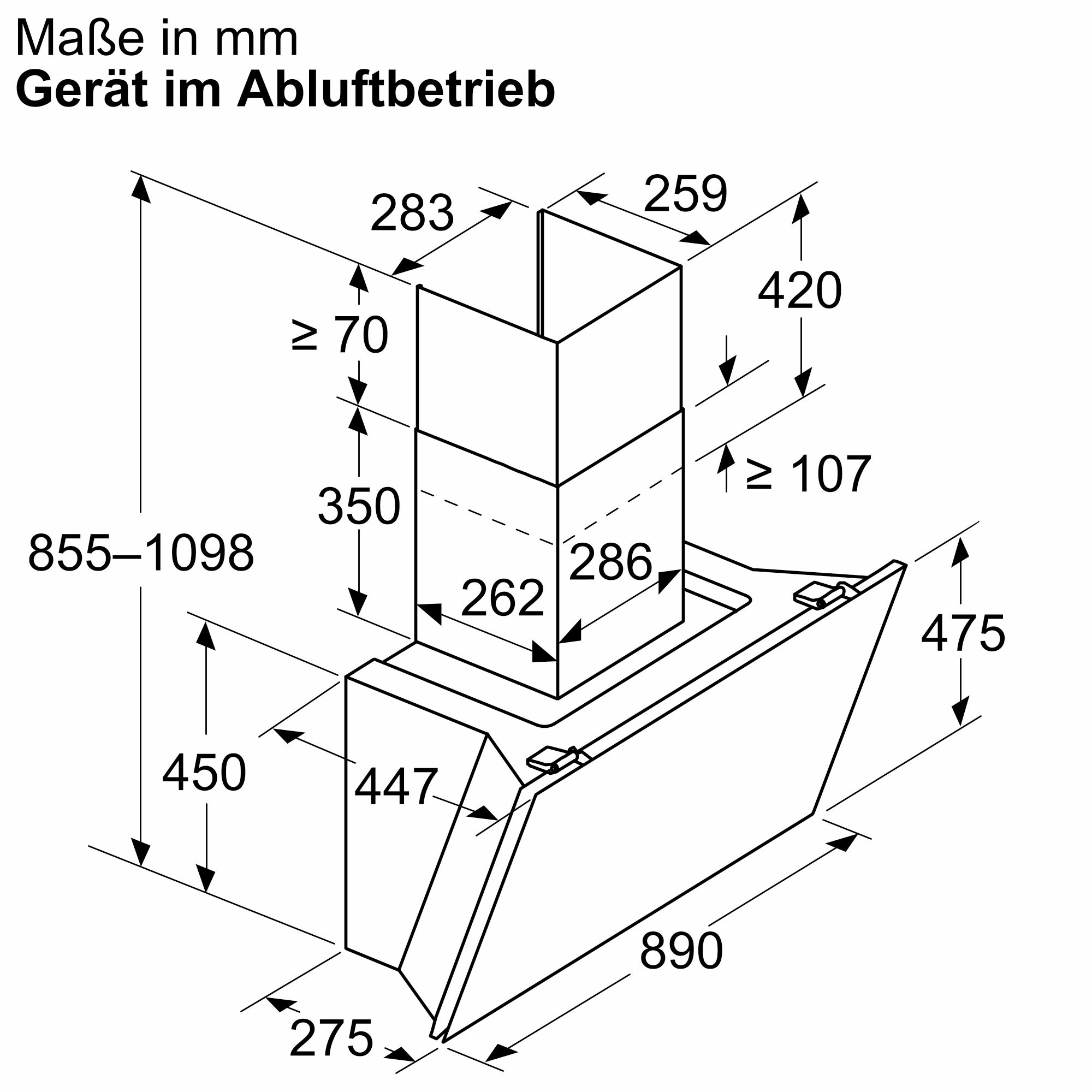 Siemens Wandesse 90 cm Klarglas schwarz bedruckt LC91KLT60