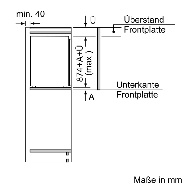 Bosch Einbaukühlschrank mit Gefrierfach, 88x56 cm, Schleppscharnier KIL22NSE0