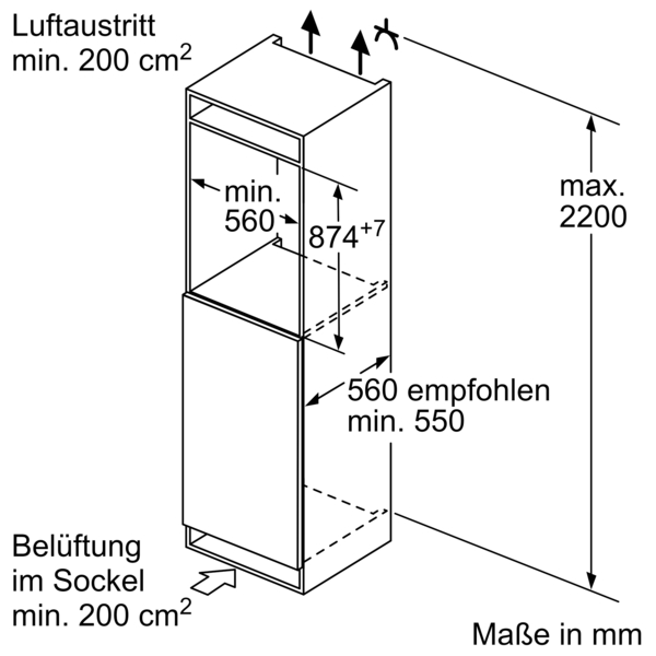 Bosch Einbaukühlschrank mit Gefrierfach, 88x56 cm, Schleppscharnier KIL22NSE0