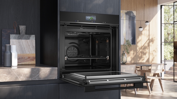 Siemens iQ700, Einbau-Backofen mit Mikrowellenfunktion, 60 x 60 cm, Schwarz, Edelstahl, HM776GKB1