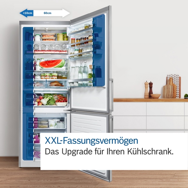Bosch Exclusiv Freistehende Kühl-Gefrierkombination mit Gefrierbereich  unten, 203x70cm, Edelstahl ( mit Antifingerprint) KGN49EICF | KGN49EICF