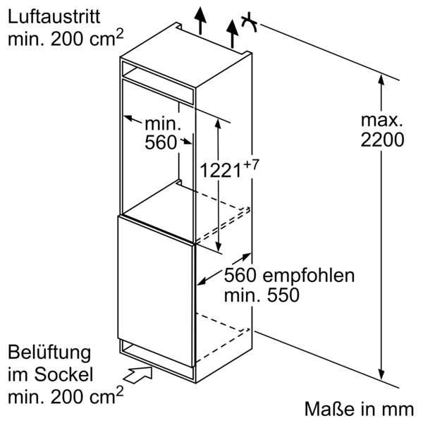 Bosch Einbau-Kühlschrank,122.5x56cm, Flachscharnier KIR41VFE0