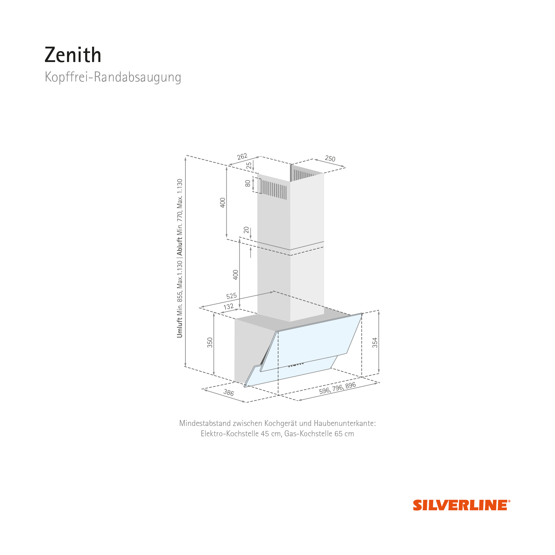 Silverline Wandhaube Zenith 60 cm Edelstahl / Weißglas ZEW 600 E