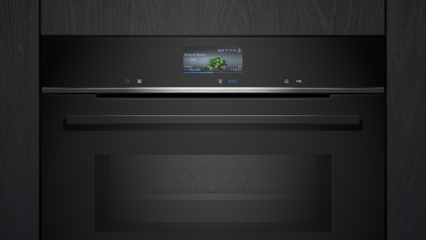 Siemens iQ700, Einbau-Backofen mit Mikrowellenfunktion, 60 x 60 cm, Schwarz, Edelstahl, HM776GKB1