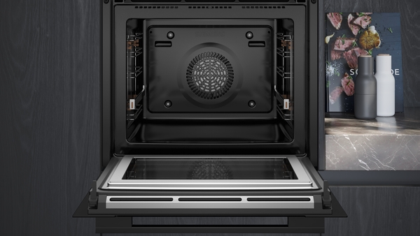 Siemens iQ700, Einbau-Backofen mit Mikrowellenfunktion, 60 x 60 cm, Schwarz, Edelstahl, HM776GKB1