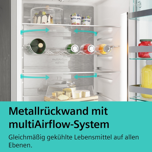 Siemens Extraklasse Freistehende Kühl-Gefrier-Kombination mit Gefrierbereich unten, iQ500, 203x60cm, Blacksteel KG39NEXBF